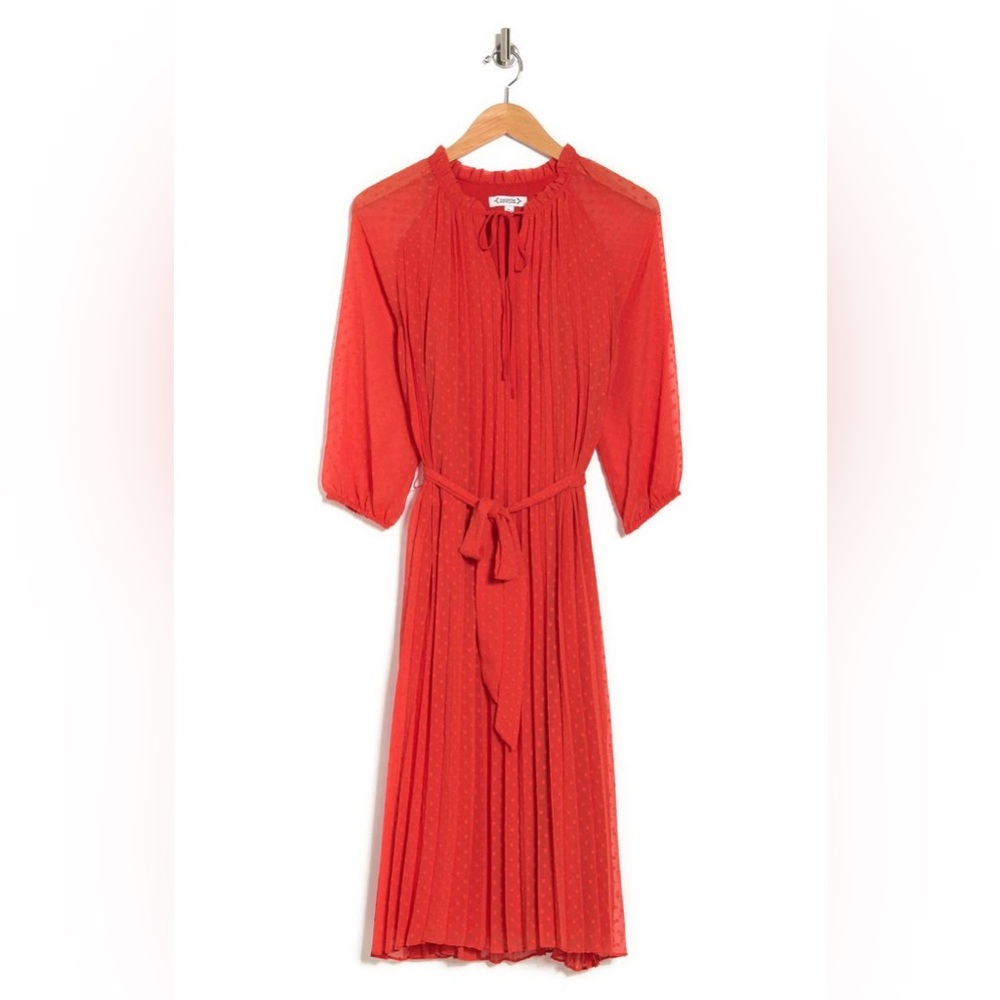 NWT Nanette Lenore Split Neck Three Quarter Sleeve Dot Print Midi Dress, Size 4
